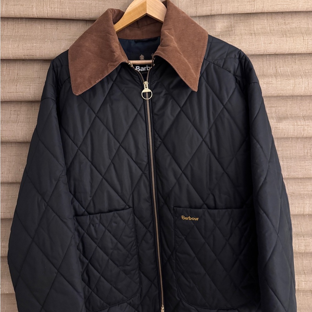 Barbour Woodhall Quilted Jacket - Black with brown corduroy (chore jacket) SIZE8